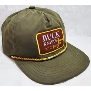 Buck Knives Army Green Olive Adjustable Snapback Rope Hat Cap with Patch